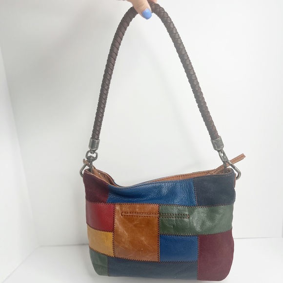 THE SAK Patchwork Multicolor Leather/Suede Hobo Shoulder Bag With Braided Strap - Picture 3 of 14